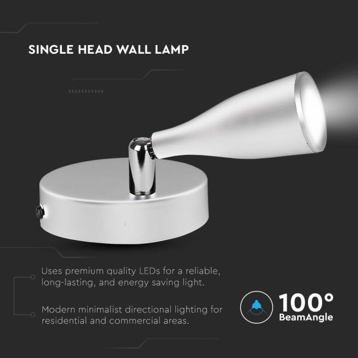 Aplique LED V-TAC - Cabezal Simple - IP20 - Blanco - 4.5W - 420 Lumens - 3000K-extra-1.webp