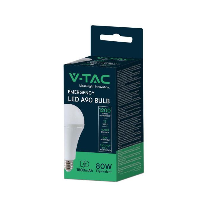 Bombilla LED V-TAC GLS - Soporte E27 - Emergencia - IP20 - Blanca - 15W - 1200 Lumens - 4000K-extra-6.webp