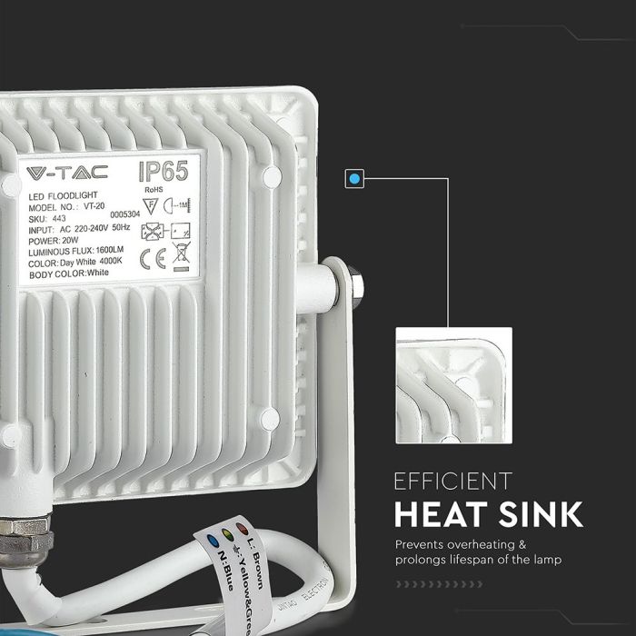 Proyector LED V-TAC - Samsung - Impermeable IP65 - Blanco - 20W - 1600 Lúmenes - 3000K-extra-7.webp