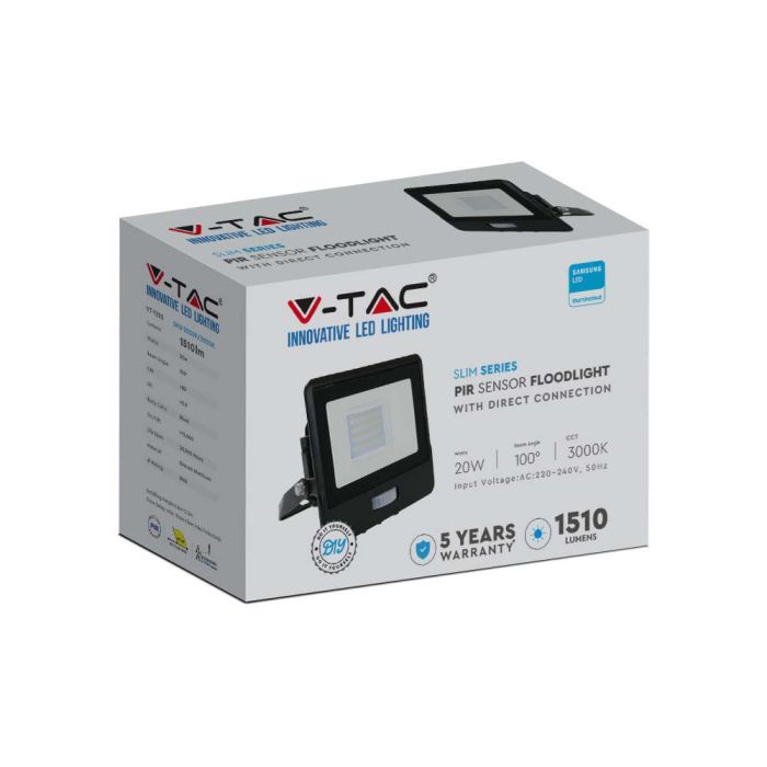 Proyector LED V-TAC - Samsung - Sensor PIR - Impermeable IP65 - Negro - 20W - 1510 Lúmenes - 3000K-extra-5.webp