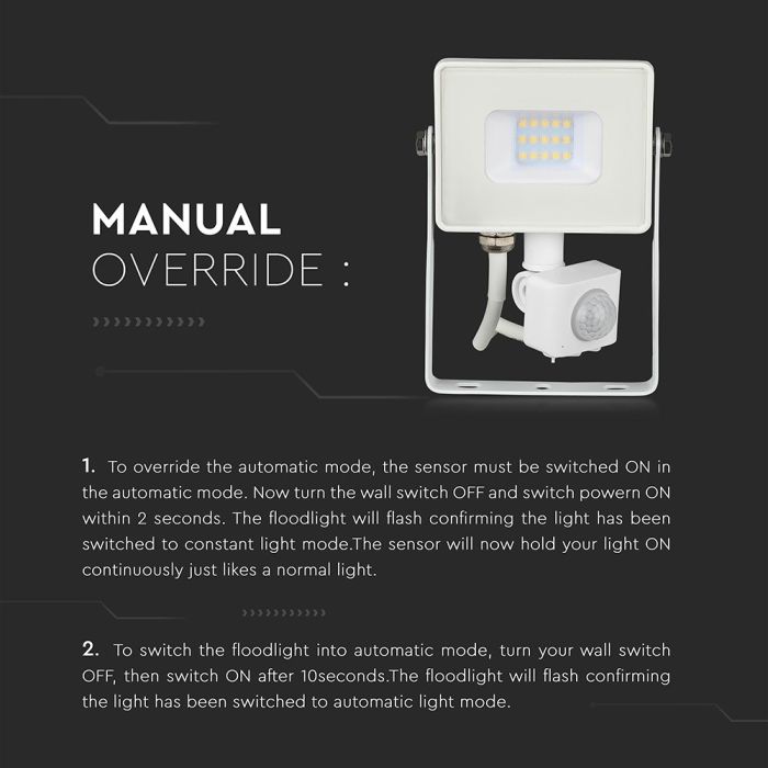 Proyector LED giratorio V-TAC - Samsung - Sensor PIR - Impermeable IP65 - Blanco - 20W - 1600 Lúmenes - 6400K-extra-8.webp