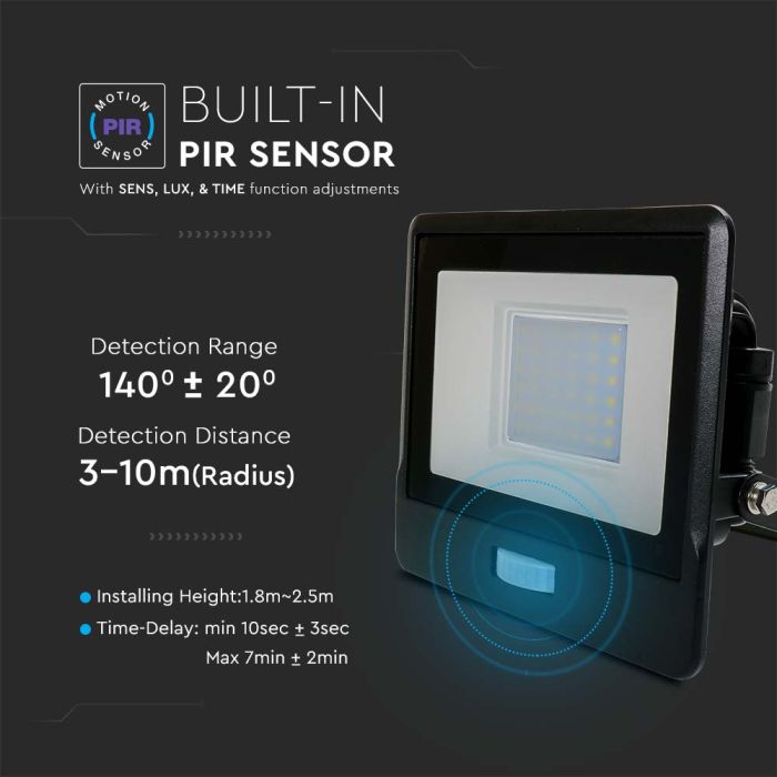 Proyector LED V-TAC - Samsung - Sensor PIR - Impermeable IP65 - Negro - 30W - 2340 Lúmenes - 3000K-extra-7.webp