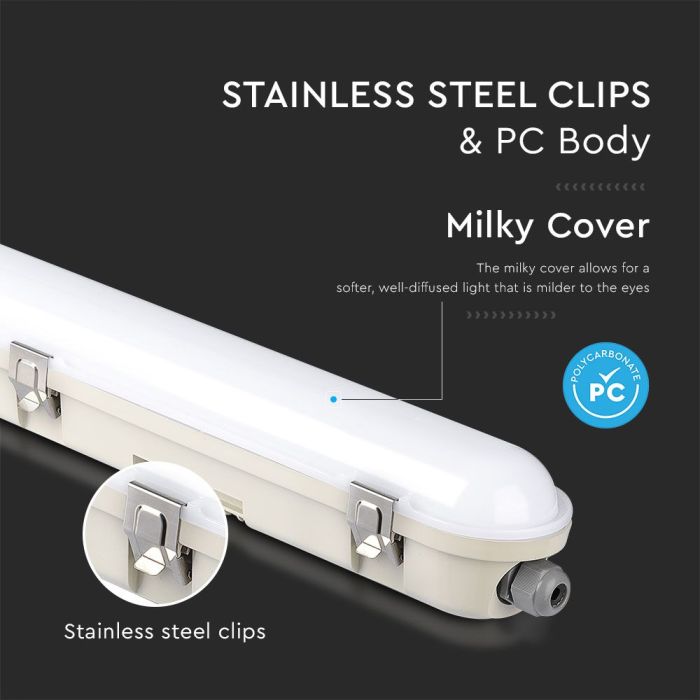 V-TAC LED Pantalla Estanca con Sensor - Samsung - IP65 Waterproof - Milky Cover - 36W - 4320 Lumens - 4000K - 120CM-extra-7.webp