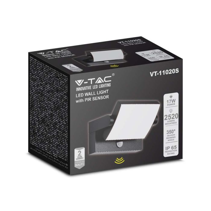 Aplique LED Giratorio V-TAC - Sensor PIR - Impermeable IP65 - Negro - 17W - 2580Lumens - 4000K-extra-5.webp