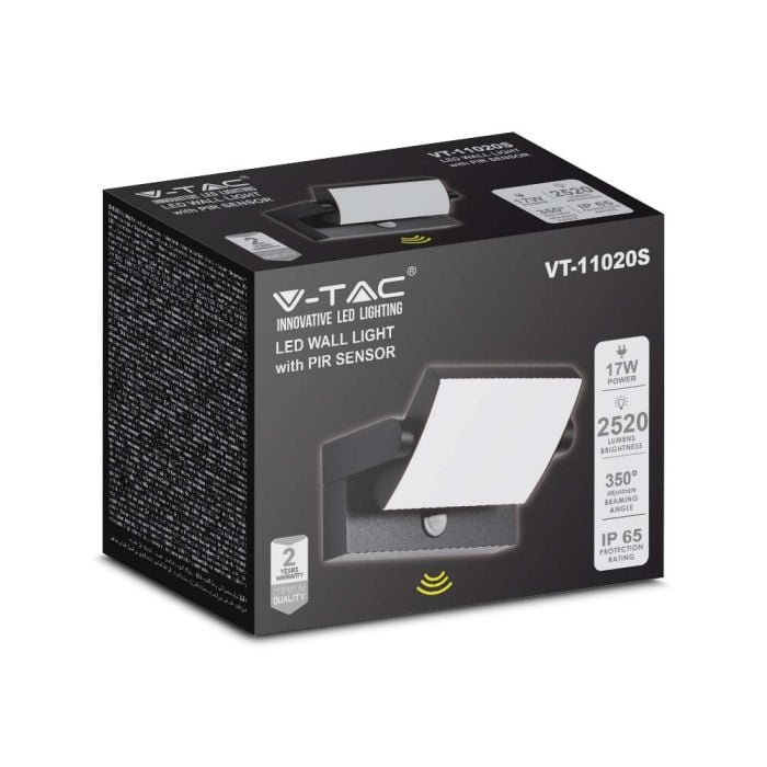 Aplique LED giratorio V-TAC - Sensor PIR - Impermeable IP65 - Negro - 17W - 2520 Lumens - 3000K-extra-5.webp
