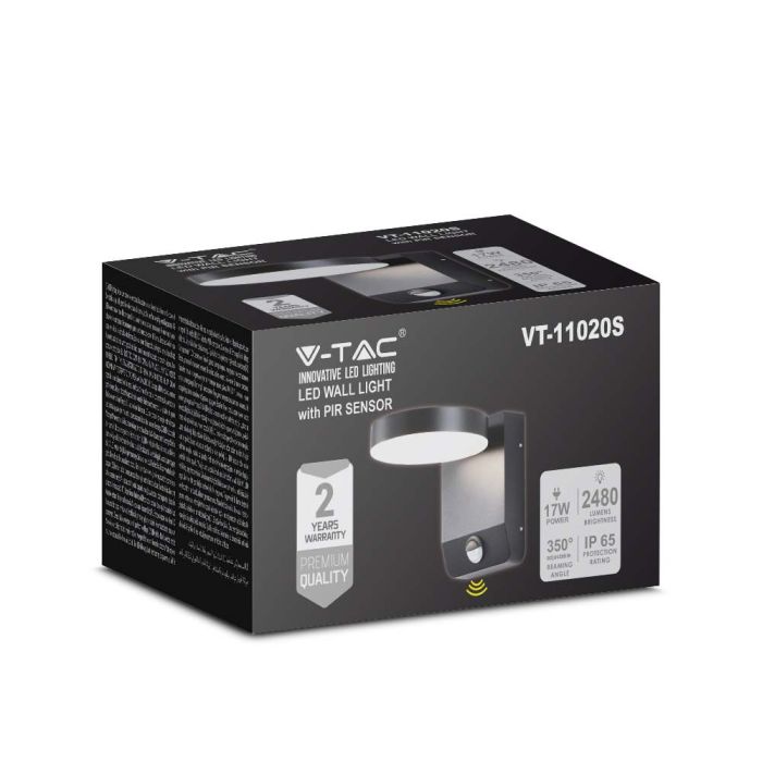 Aplique LED Giratorio V-TAC - Sensor PIR - Impermeable IP65 - Negro -17W - 2520 Lumens - 4000K-extra-3.webp