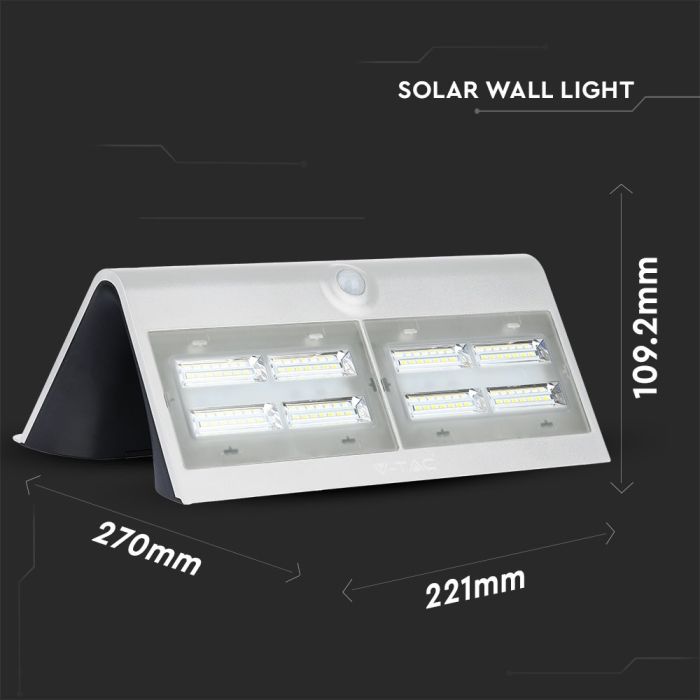 Aplique Solar V-TAC - IP65 Estanco - Blanco - 8W - 850 Lumens - 4000K-extra-6.webp