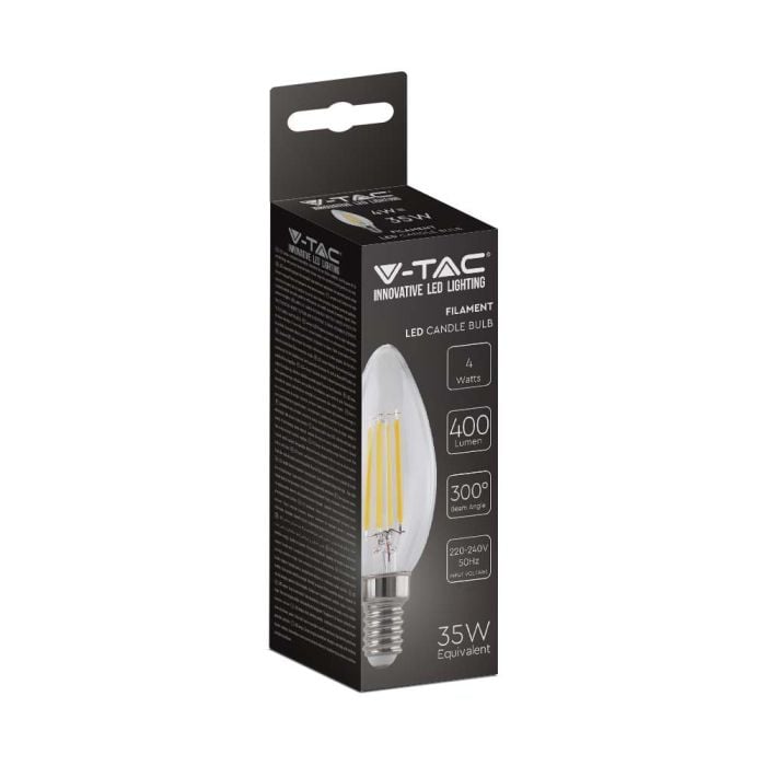 Bombilla LED V-TAC - Clara - Vela - Transparente - Soporte E14 -IP20 - 4W - 400 Lumens - 4000K-extra-3.webp
