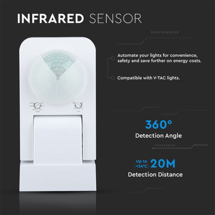 Sensor de movimiento por infrarrojos V-TAC - Impermeable IP65 - Blanco-extra-1.webp