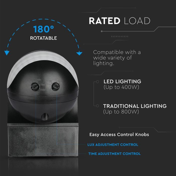 Sensor de movimiento por infrarrojos V-TAC - IP44 - Negro-extra-6.webp