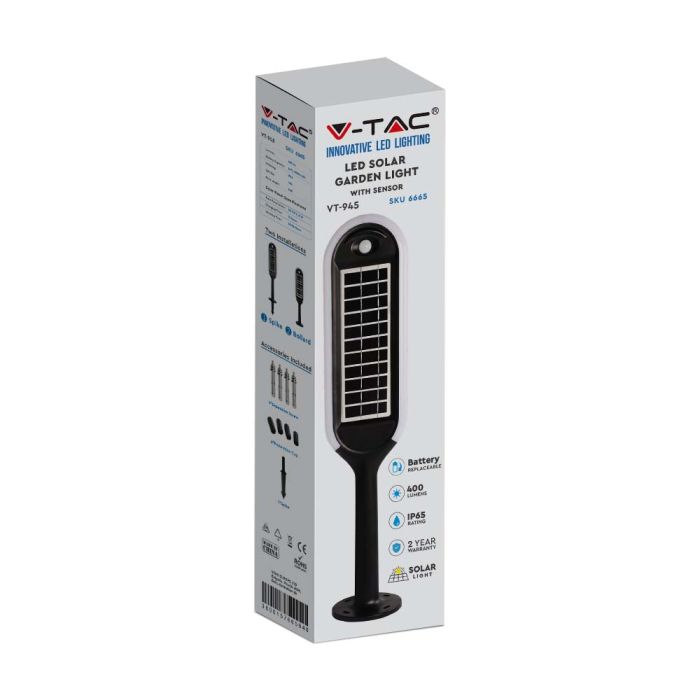 V-TAC Solar Bollard Light - IP65 Impermeable - Blanco + Negro - 5W- 400 Lumens - 3000K-extra-14.webp