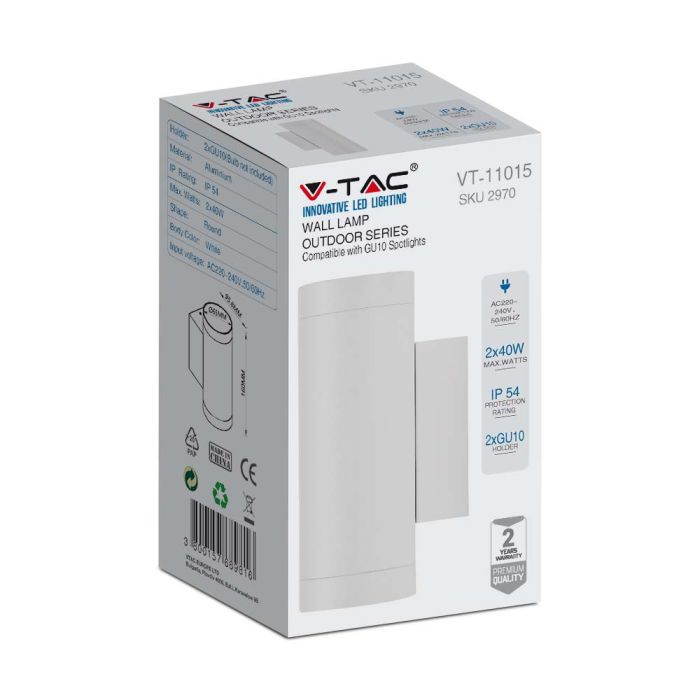 V-TAC Aplique Exterior - UP - Down - Accesorios de Pared - Soporte GU10 - IP54 - Blanco-extra-3.webp