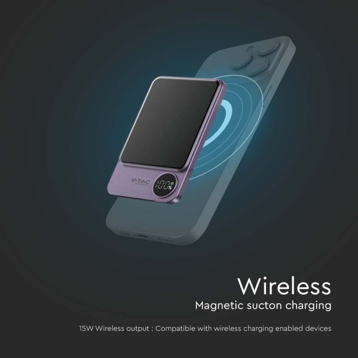 V-TAC Batería externa magnética inalámbrica - 5000mAh - Morado-extra-6.webp
