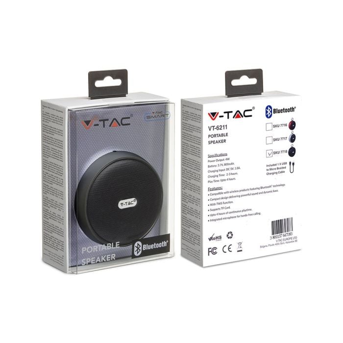 V-TAC Altavoz Bluetooth - Clip - Negro - 4W - 800mAh-extra-3.webp