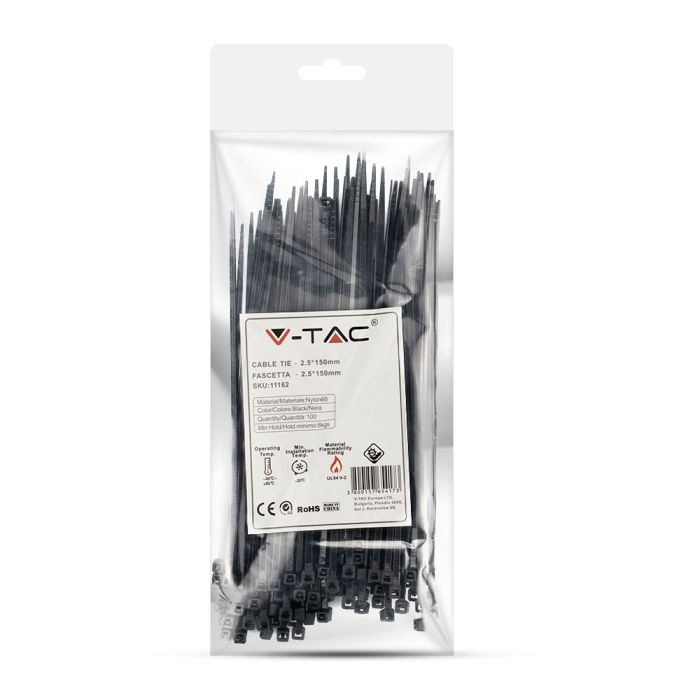 V-TAC Brida de Nylon - 2.5 x 150mm - Negra - 100 Piezas/Paquete-extra-7.webp