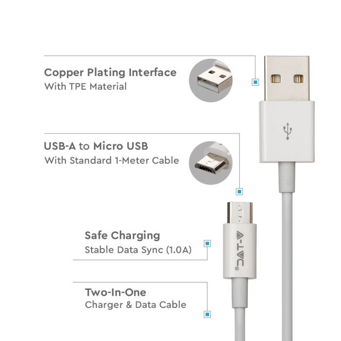 V-TAC Cable USB - Silver Series - Blanco-extra-3.webp
