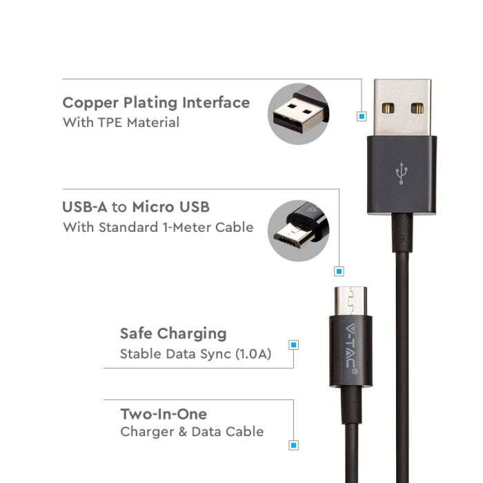 Cable USB V-TAC - Silver Series - Negro-extra-3.webp