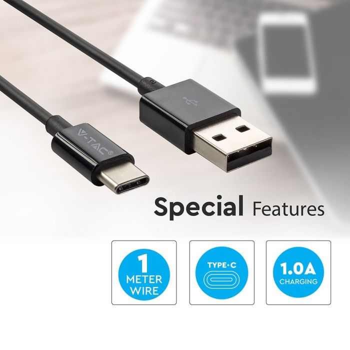 V-TAC Cable USB - Tipo C - Silver Series - Negro - 1M-extra-4.webp