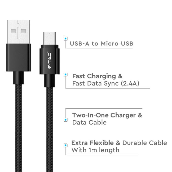 V-TAC Cable USB - Trenzado - Platinum Series - Negro - 1M-extra-4.webp
