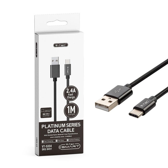 V-TAC Cable USB - Trenzado - Tipo C - Platinum Series - Negro - 1M-extra-6.webp