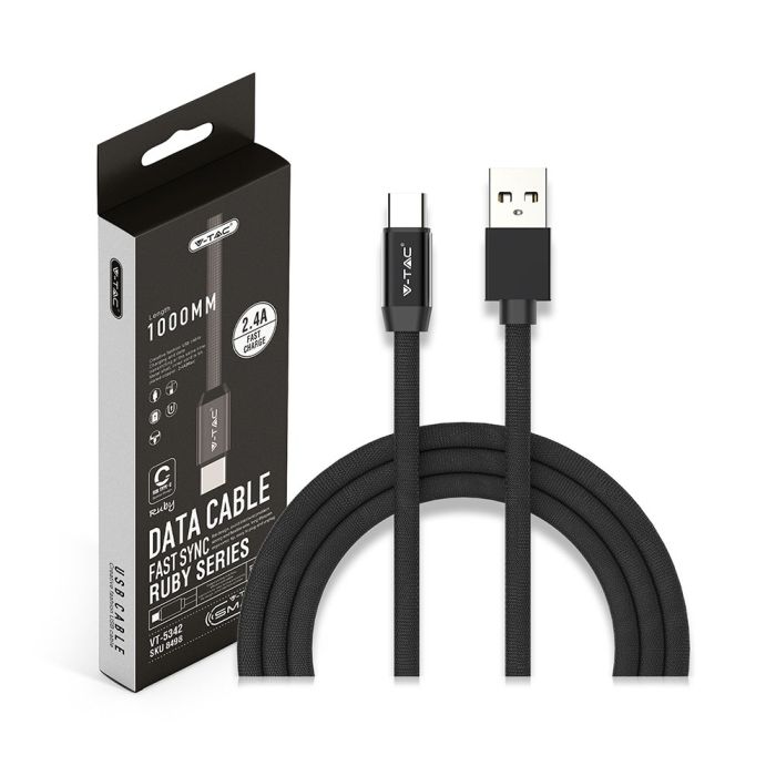 V-TAC Cable USB - Trenzado - Tipo C - Ruby Series - Negro - 1M-extra-6.webp