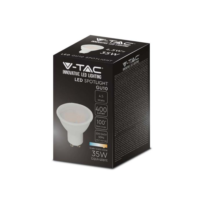 Dicróica LED V-TAC - GU10 - Lente 110° - IP20 - Blanco Lechoso - 4.5W - 400 Lúmenes - 6500K-extra-5.webp