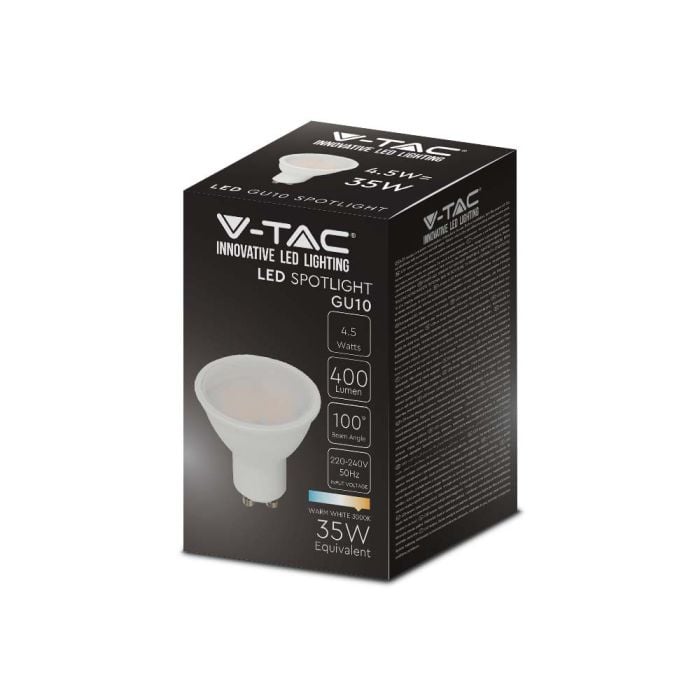 Dicróica LED V-TAC - GU10 - Lente 110° - IP20 - Blanco Lechoso - 4.5W - 400 Lúmenes - 3000K-extra-5.webp