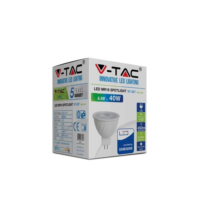 Dicroica LED V-TAC Samsung MR16 Lente 110° IP20 Blanco 6.5W 450 Lúmenes 4000K-extra-4.webp