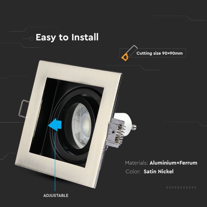 V-TAC LED Aro cuadrado - Empotrable - GU10 - IP20 - Níquel satinado-extra-4.webp