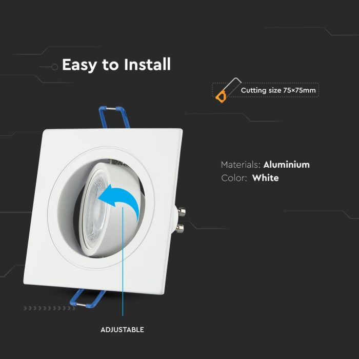V-TAC LED Aro cuadrado - Empotrable - GU10 - IP20 - Blanco-extra-4.webp