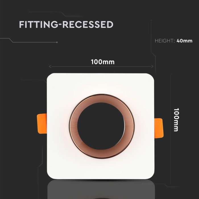 V-TAC LED Aro de yeso cuadrado - Empotrable - GU10 - IP20 - Blanco + Oro rosa mate-extra-2.webp