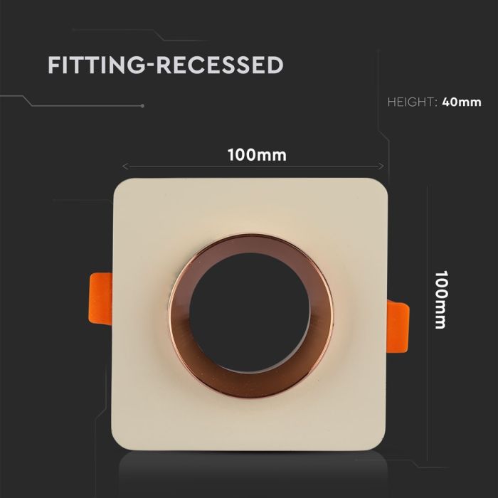 V-TAC LED Aro de yeso / hormigón cuadrado- Empotrable - GU10 - IP20 - Off White + Matt Rose Gold-extra-2.webp