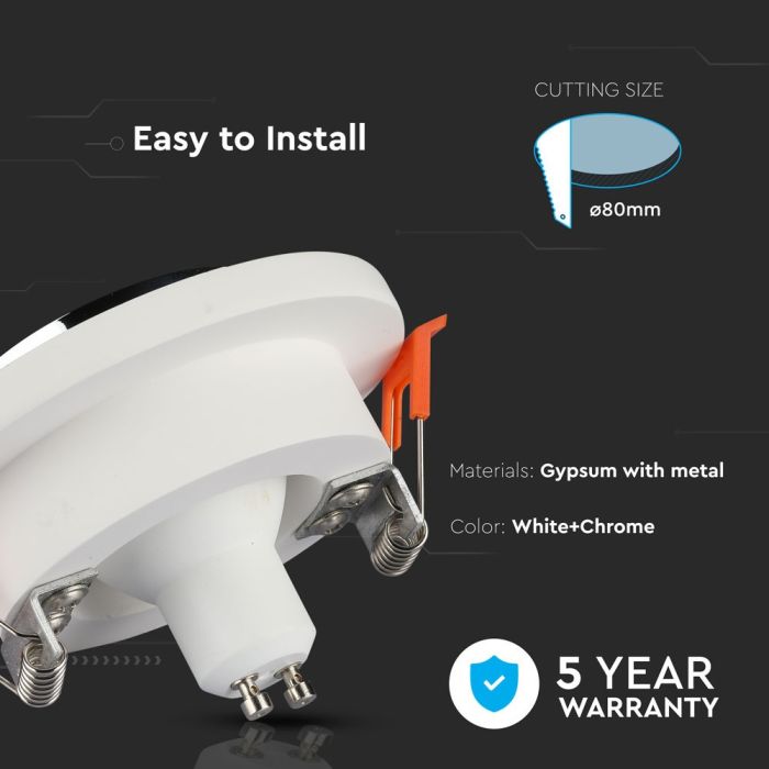 V-TAC LED Aro de yeso redondo - Empotrable - GU10 - IP20 - Blanco + Cromo-extra-4.webp