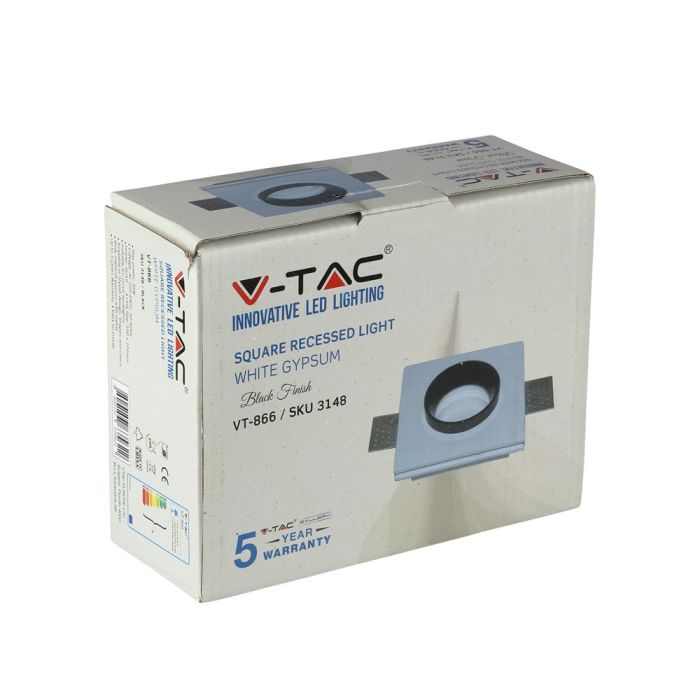 V-TAC Aro de yeso cuadrado LED - Empotrable - GU10 - IP20 - Blanco + Negro-extra-8.webp