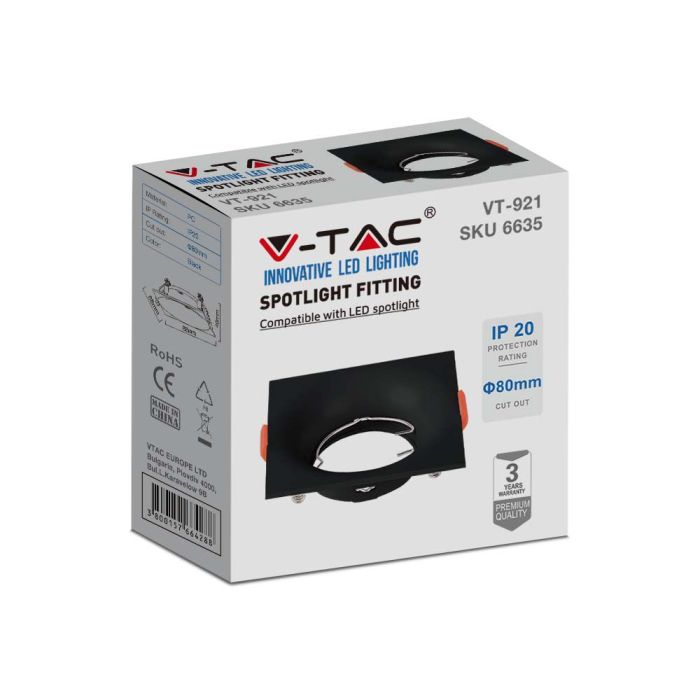 V-TAC Aro cuadrado LED - Empotrable - GU10 - IP20 - Negro-extra-5.webp