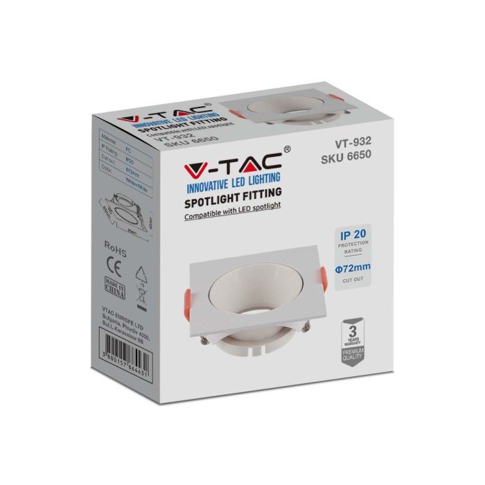V-TAC Aro cuadrado LED - Empotrable - GU10 - IP20 - Blanco + Blanco-extra-5.webp