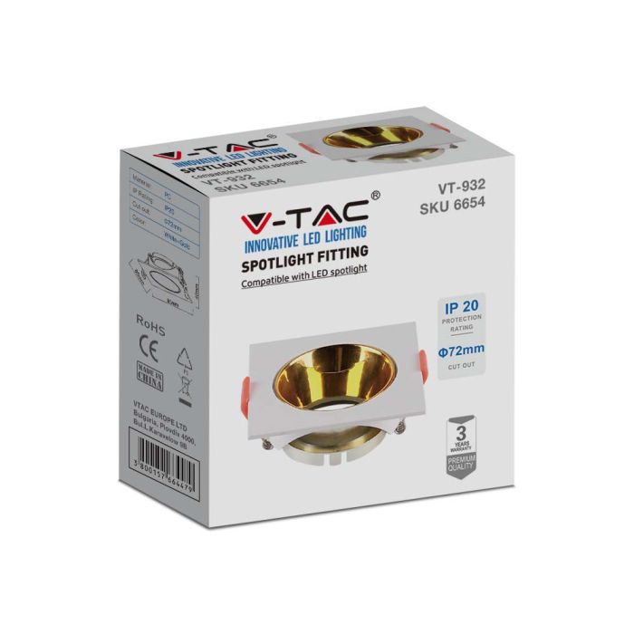 V-TAC Aro cuadrado LED - Empotrable - GU10 - IP20 - Blanco + Dorado-extra-5.webp