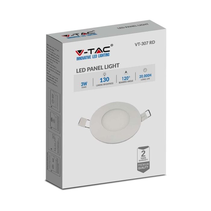 Mini panel LED redondo V-TAC - Serie Premium - IP20 - Blanco - 3W - 130 Lúmenes - 4000K-extra-3.webp