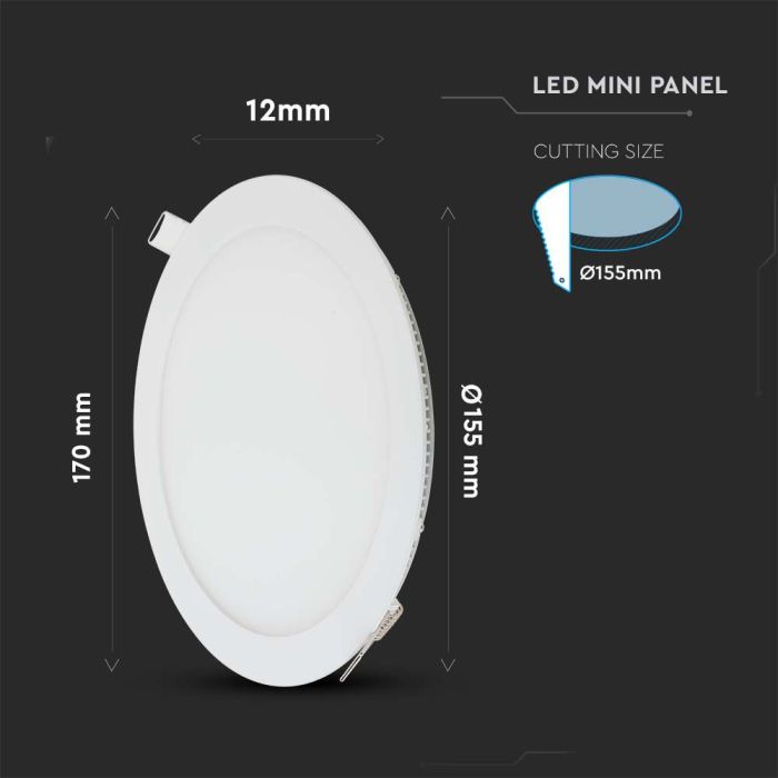 Mini panel LED redondo V-TAC - Serie Premium - IP20 - Blanco - 12W - 1160 Lúmenes - 6400K-extra-4.webp
