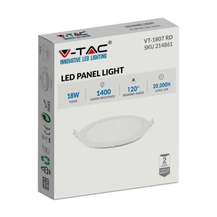 Mini panel LED redondo V-TAC - Serie Premium - IP20 - Blanco - 18W - 1400 Lúmenes - 4000K-extra-5.webp