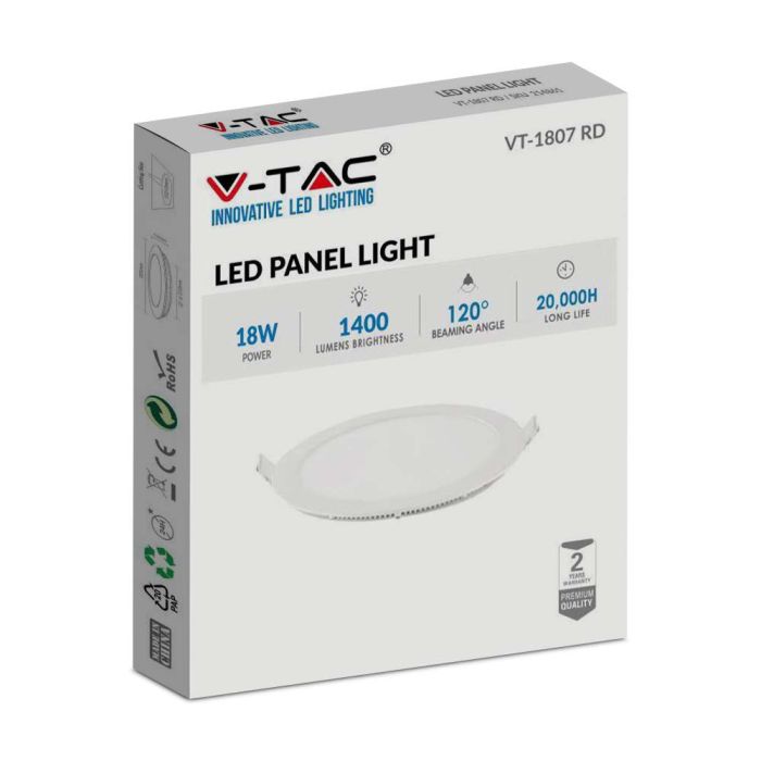 Mini panel LED redondo V-TAC - Serie Premium - IP20 - Blanco - 18W - 1400 Lúmenes - 6400K-extra-5.webp