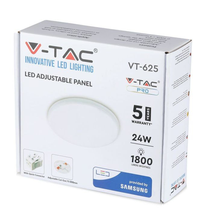 V-TAC LED Mini Panel Redondo Ajustable - Samsung - IP20 - Blanco - 24W - 1800 Lumens - 4000K-extra-5.webp