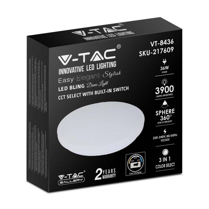 V-TAC Luz de Techo de Diseño - Interruptor de Cambio de Color - IP20 - Blanco - 36W - 3900 Lumens - 3IN1-extra-5.webp