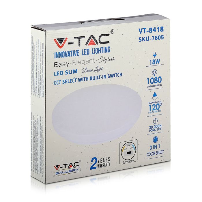Plafón redondo LED V-TAC - Interruptor de cambio de color - IP20 - Blanco - 18W - 1530 Lúmenes - 3 en 1-extra-5.webp