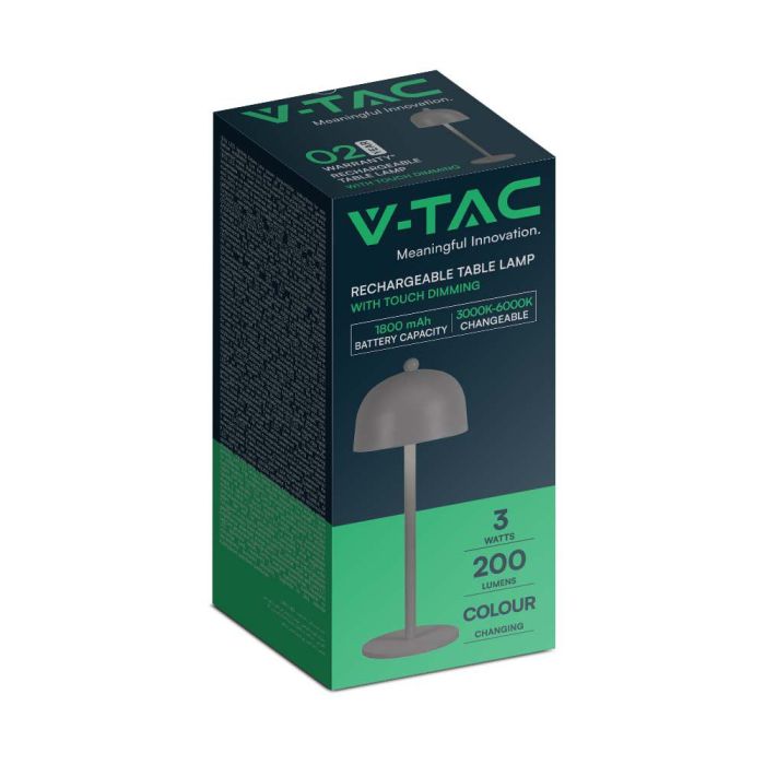 V-TAC Lámpara de Sobremesa Recargable - IP20 - Gris - 3W - 200 Lumens - 3IN1-extra-7.webp