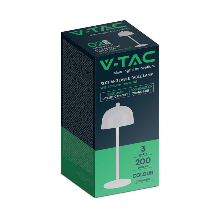 V-TAC Lámpara de Sobremesa Recargable - IP20 - Blanca - 3W - 200 Lumens - 3IN1-extra-7.webp