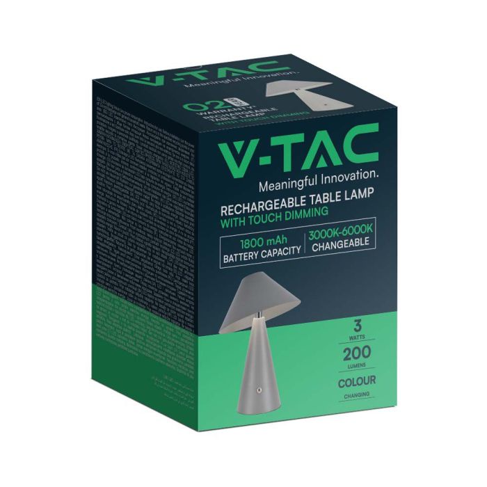 V-TAC Lámpara de Sobremesa Recargable - IP20 - Gris - 3W - 200 Lumens - 3IN1-extra-7.webp