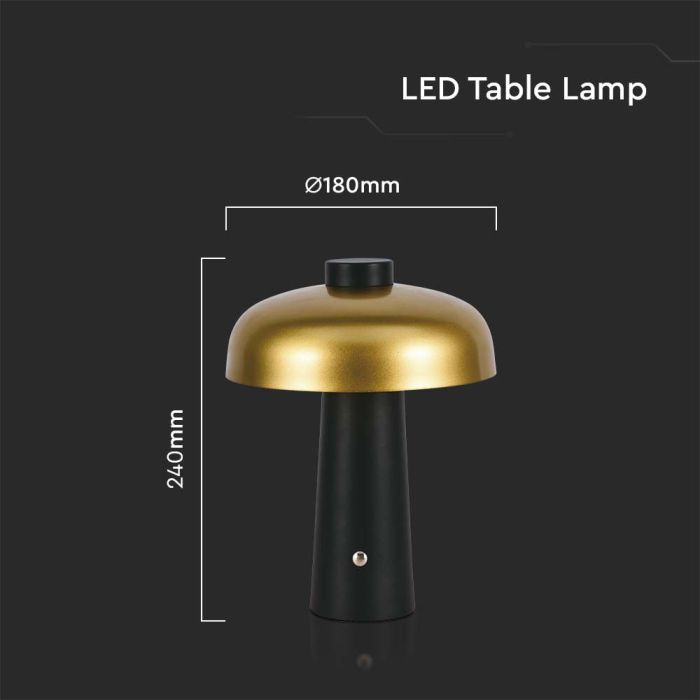 V-TAC Lámpara de Sobremesa Recargable - IP20 - Pintada - Oro + Negro - 3W - 200 Lumens - 3IN1-extra-3.webp