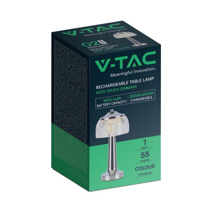 V-TAC Lámpara de Sobremesa Recargable - IP20 - Cromo - 1W - 55 Lumens - 3IN1-extra-7.webp