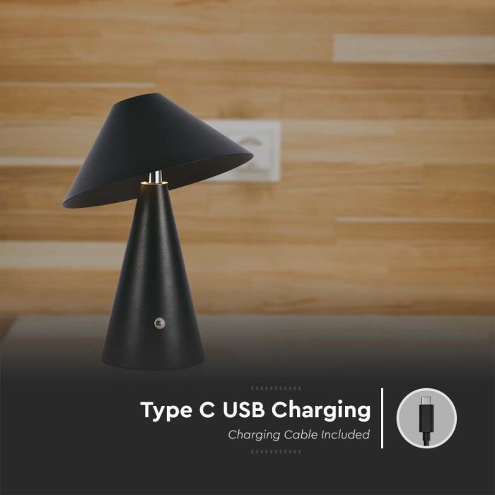 V-TAC Lámpara de Sobremesa Recargable - IP20 - Negra - 3W - 200 Lumens - 3IN1-extra-6.webp